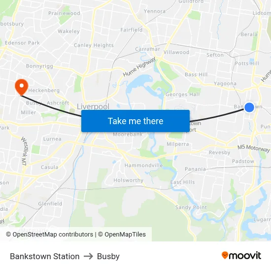 Bankstown Station to Busby map