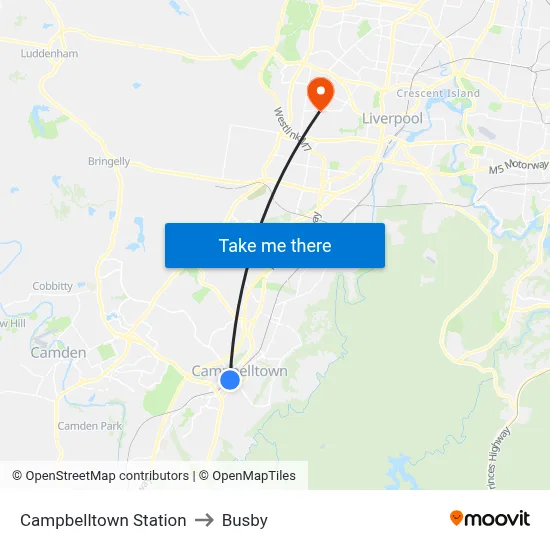 Campbelltown Station to Busby map