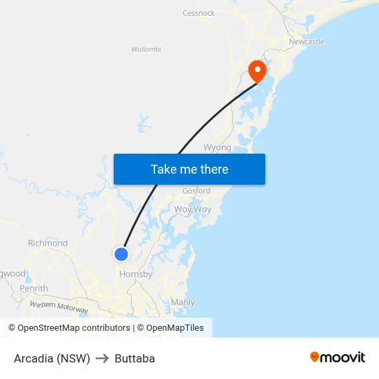Arcadia (NSW) to Buttaba map