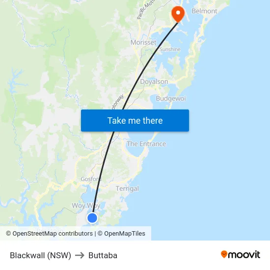 Blackwall (NSW) to Buttaba map