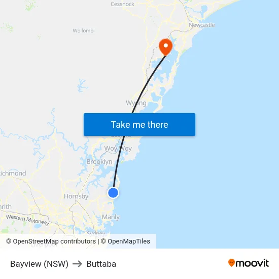 Bayview (NSW) to Buttaba map