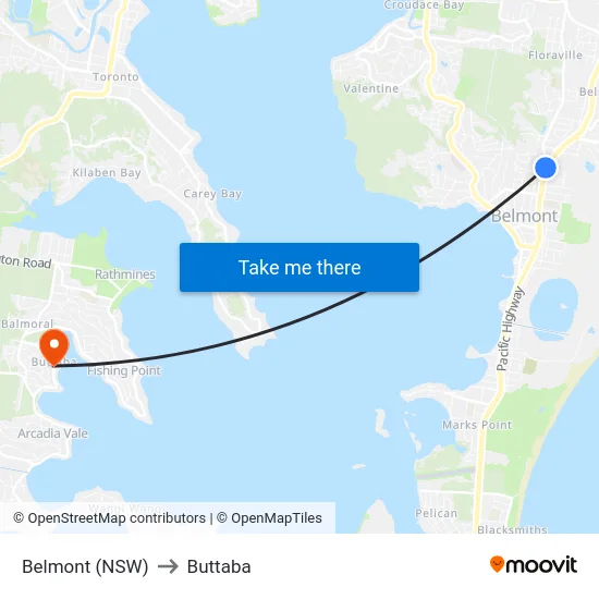 Belmont (NSW) to Buttaba map