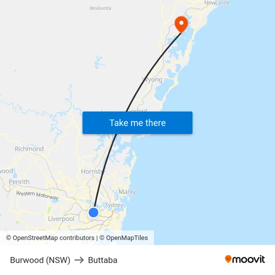 Burwood (NSW) to Buttaba map