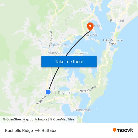 Bushells Ridge to Buttaba map