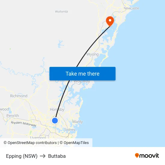 Epping (NSW) to Buttaba map