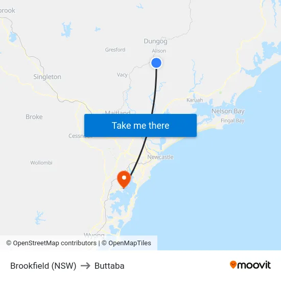 Brookfield (NSW) to Buttaba map