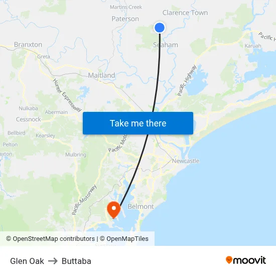 Glen Oak to Buttaba map