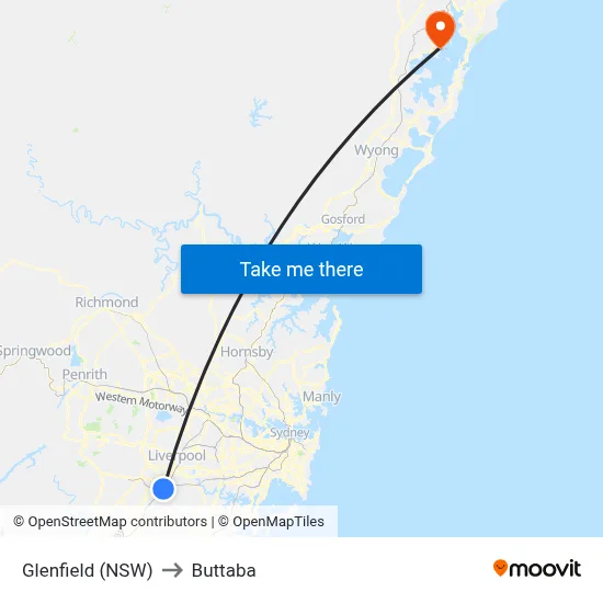 Glenfield (NSW) to Buttaba map