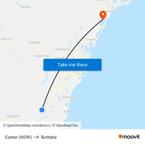 Exeter (NSW) to Buttaba map