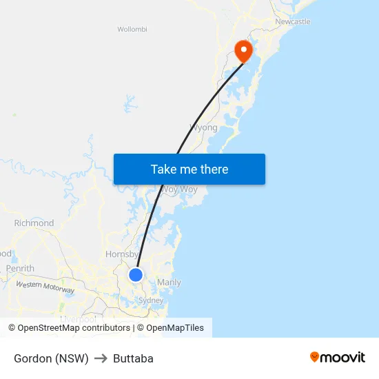 Gordon (NSW) to Buttaba map