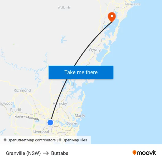 Granville (NSW) to Buttaba map