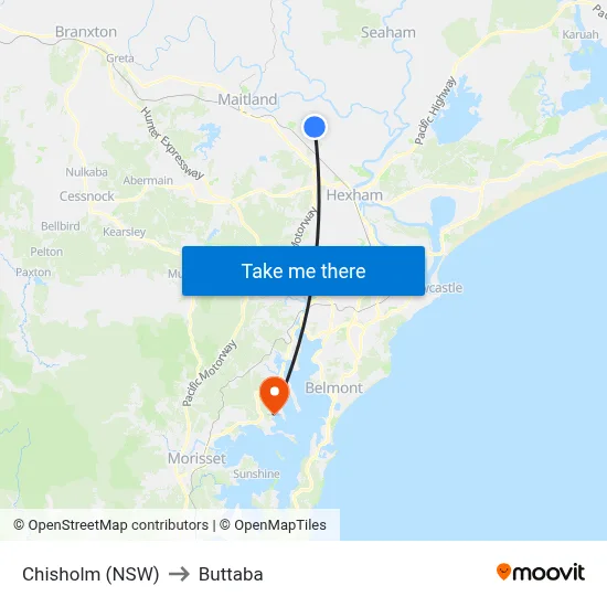 Chisholm (NSW) to Buttaba map