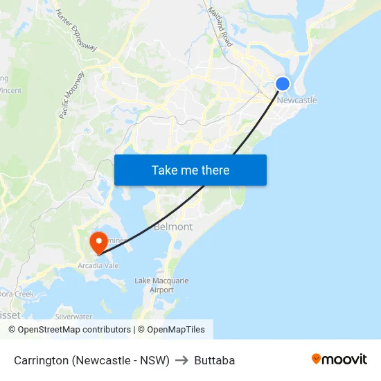 Carrington (Newcastle - NSW) to Buttaba map
