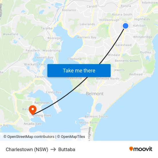 Charlestown (NSW) to Buttaba map