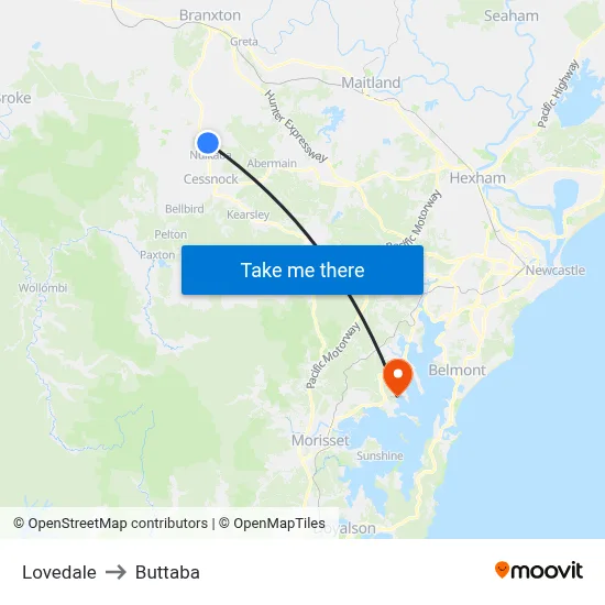 Lovedale to Buttaba map