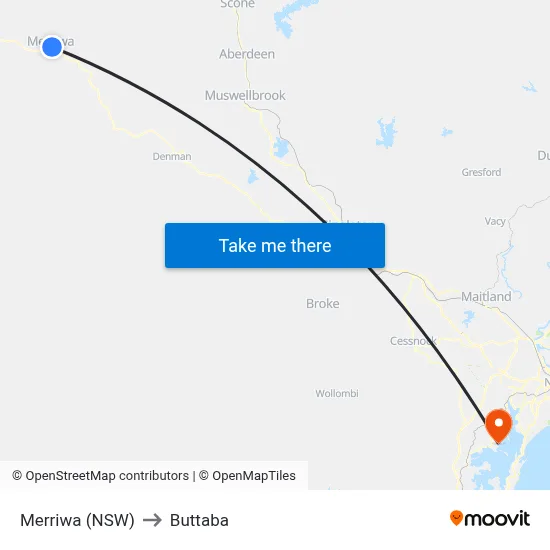Merriwa (NSW) to Buttaba map