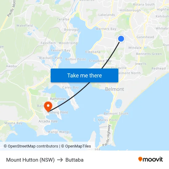 Mount Hutton (NSW) to Buttaba map