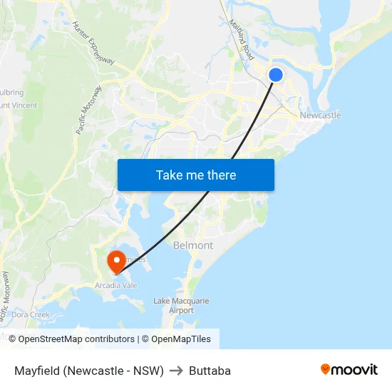 Mayfield (Newcastle - NSW) to Buttaba map
