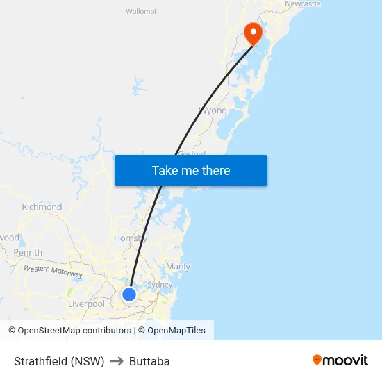Strathfield (NSW) to Buttaba map
