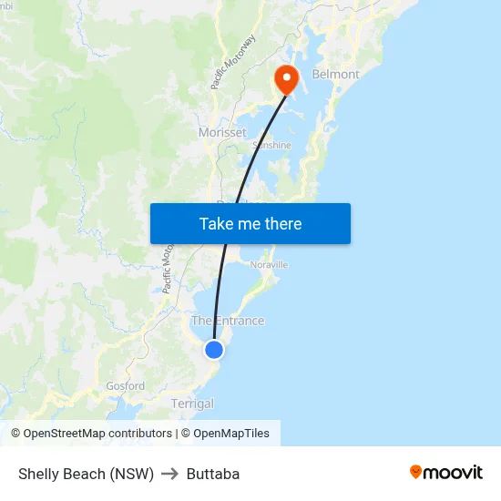 Shelly Beach (NSW) to Buttaba map