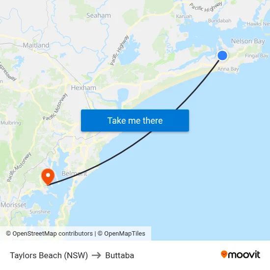 Taylors Beach (NSW) to Buttaba map