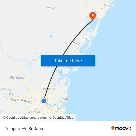 Telopea to Buttaba map
