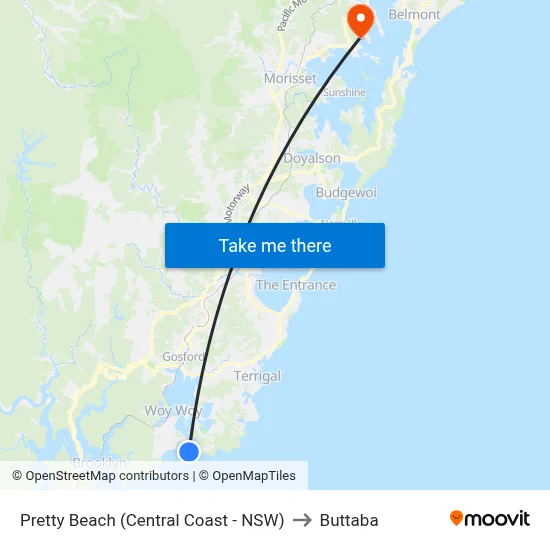 Pretty Beach (Central Coast - NSW) to Buttaba map