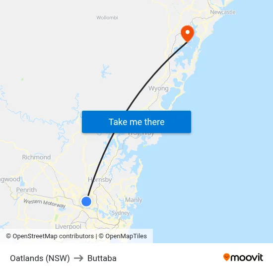 Oatlands (NSW) to Buttaba map