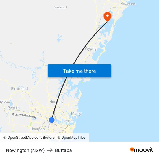 Newington (NSW) to Buttaba map