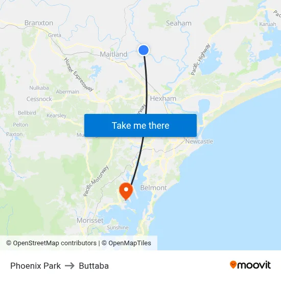 Phoenix Park to Buttaba map