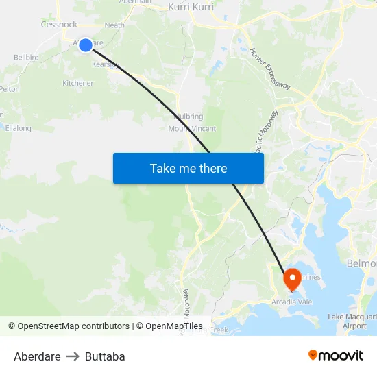 Aberdare to Buttaba map