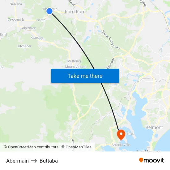 Abermain to Buttaba map