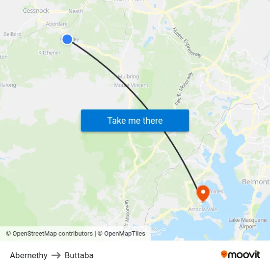 Abernethy to Buttaba map