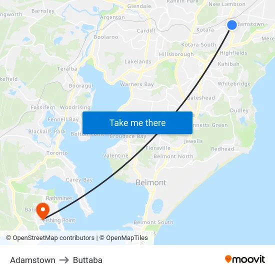 Adamstown to Buttaba map