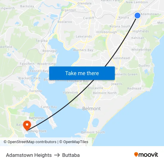 Adamstown Heights to Buttaba map