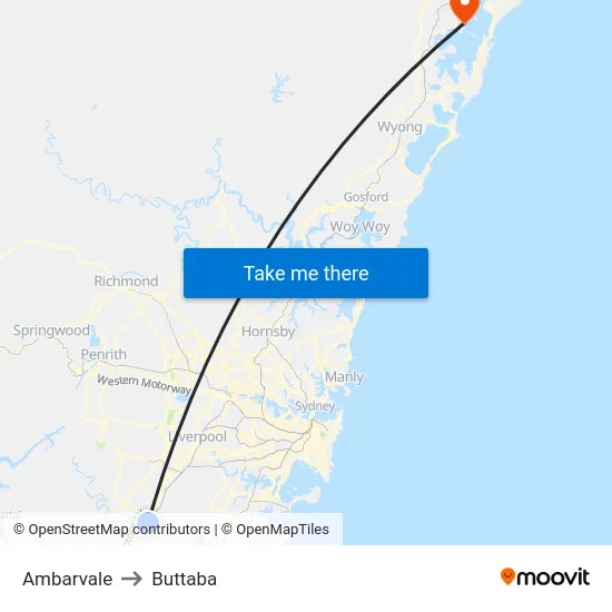 Ambarvale to Buttaba map