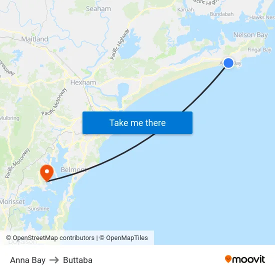 Anna Bay to Buttaba map