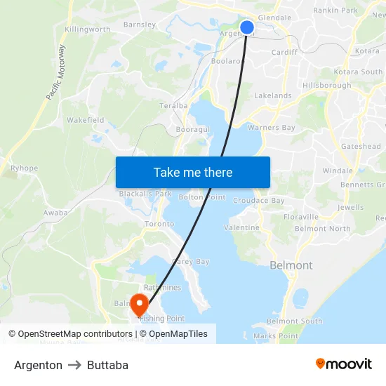 Argenton to Buttaba map
