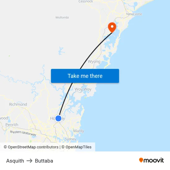 Asquith to Buttaba map