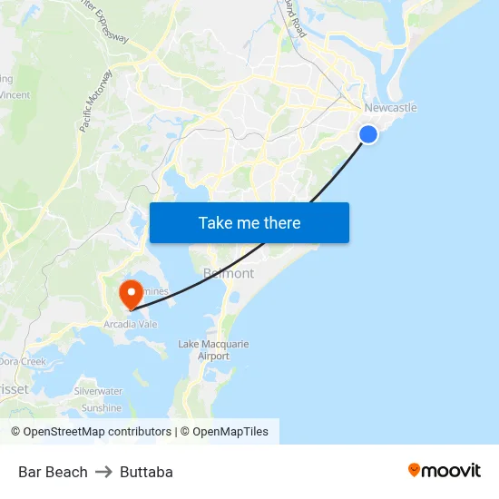 Bar Beach to Buttaba map