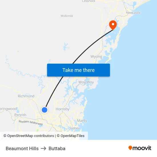 Beaumont Hills to Buttaba map