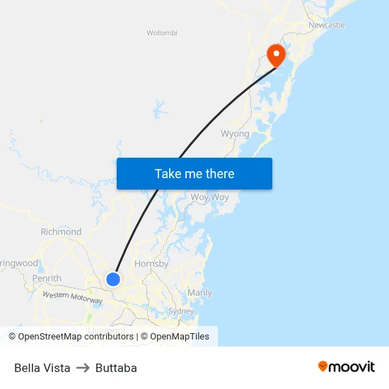 Bella Vista to Buttaba map