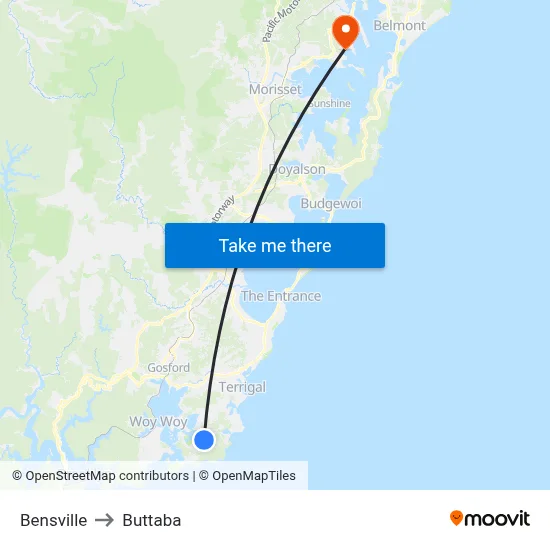 Bensville to Buttaba map