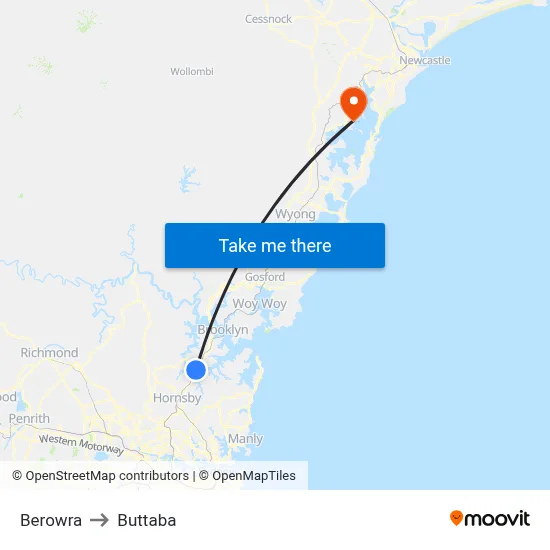 Berowra to Buttaba map