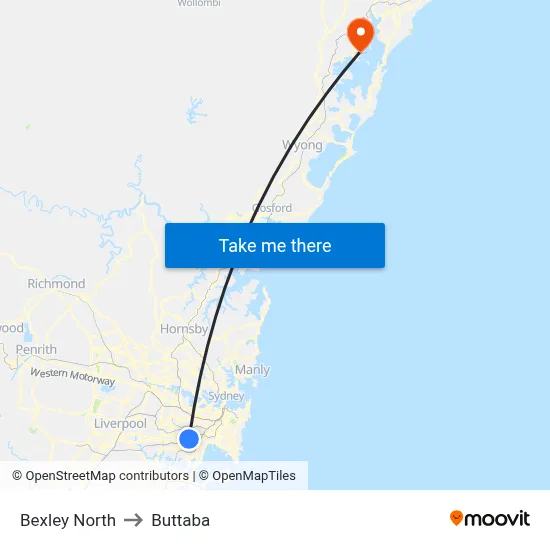 Bexley North to Buttaba map