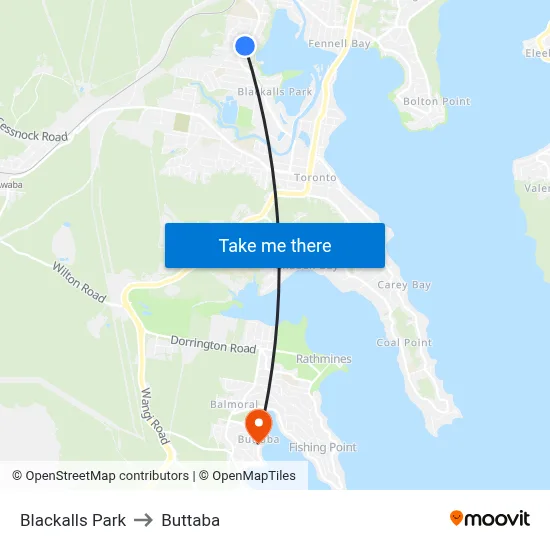 Blackalls Park to Buttaba map