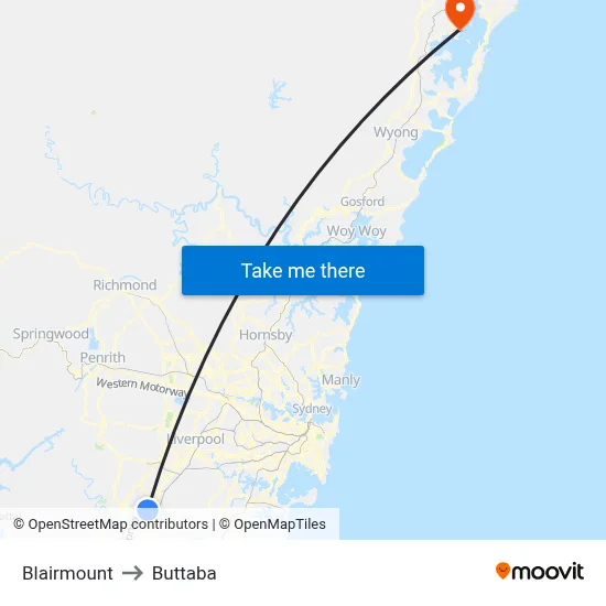 Blairmount to Buttaba map