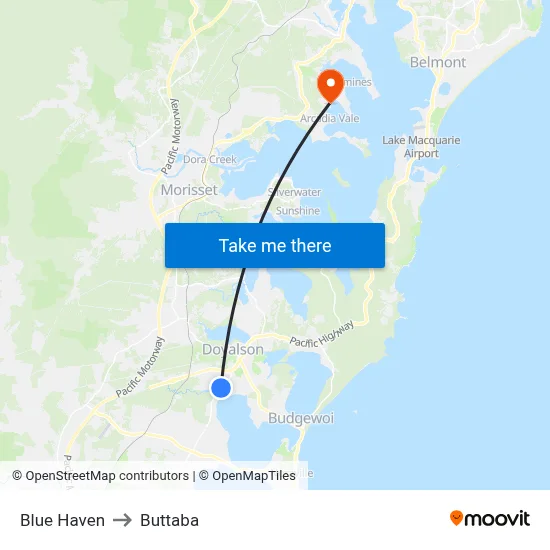 Blue Haven to Buttaba map