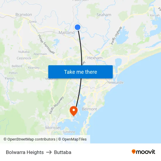 Bolwarra Heights to Buttaba map