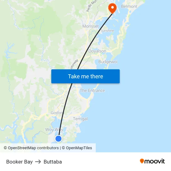 Booker Bay to Buttaba map